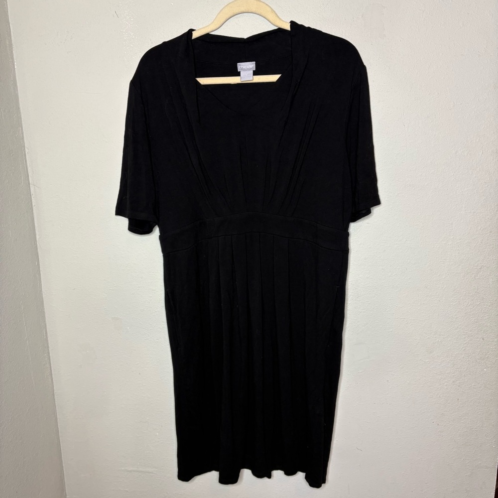 Chico's Black Pleated Empire-Waist Midi Dress Size 2 (12-14)